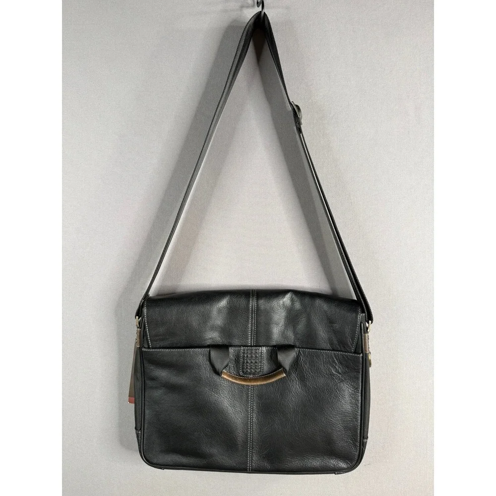 Boconi Slim Mailbag Messenger Bag Mens Black Leather RFID Laptop Case NWT Luxury